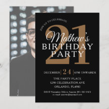 Black & Gold Modern Photo 21 st Birthday