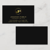 Black Gold Modern Professional Monogram Elegant Visitekaartje (Voorkant / Achterkant)