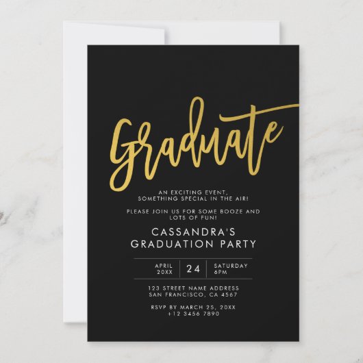 Black Gold Modern Script Afstuderen Kaart (Voorkant)