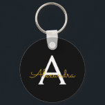 Black Gold Modern Script Girl Monogramme Nom<br><div class="desc">Noir et or Simple Script Monogramme Nom Clés (Porte - clé). Cela rend le cadeau parfait pour 16 ans,  mariage,  douche nuptiale,  anniversaire,  baby shower ou bachelorette pour quelqu'un qui aime le luxe glam et les styles chic.</div>