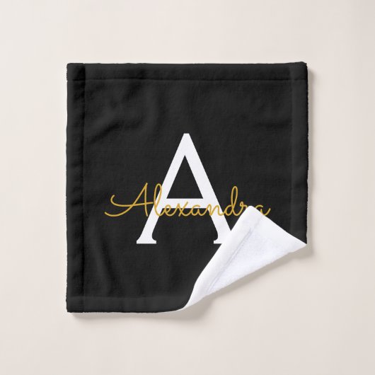 Black Gold Modern Script Girl Monogramme Nom (Gant de toilette)