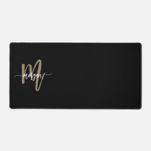 Black Gold Modern Script Girl Monogramme Nom (Recto)