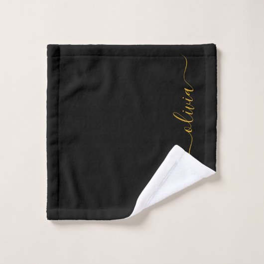 Black Gold Modern Script Girl Monogramme Nom (Gant de toilette)