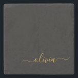 Black Gold Modern Script Girl Monogramme Nom<br><div class="desc">Noir et or Simple Script Monogramme Nom Carreaux de pierre. Cela rend la remise de diplômes parfaite,  doux 16 ans,  mariage,  douche nuptiale,  anniversaire,  baby shower ou cadeau de fête de bachelorette pour quelqu'un qui aime le luxe glam et les styles chic.</div>
