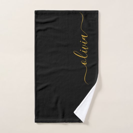 Black Gold Modern Script Girl Monogramme Nom (Serviette à main)