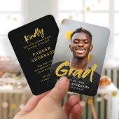 Black Gold Modern Script Photo Invitation de gradu