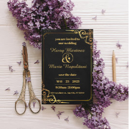 Black Gold Modern Wedding Uitnodiging Informatiekaartje