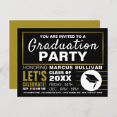 Black & Gold moderne, Graduation Party Invitation (Devant / Derrière)