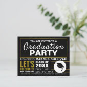 Black & Gold moderne, Graduation Party Invitation (Debout devant)