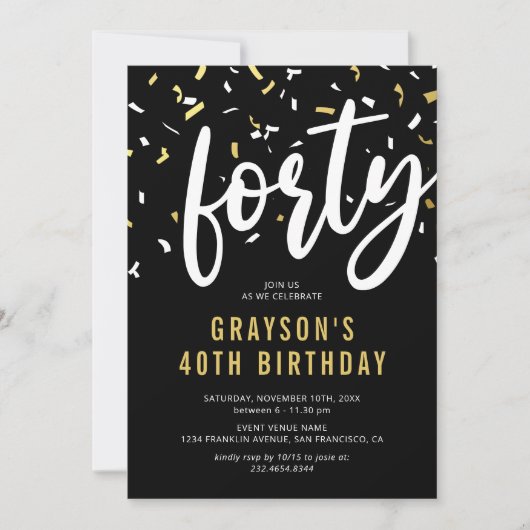 Black & Gold moderne Invitation de fête d'annivers (Devant)