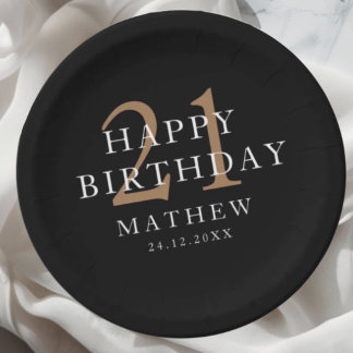 Black & Gold Modner 21st Birthday Party Papieren Bordje