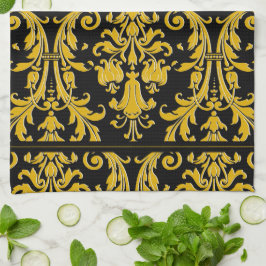 Black Gold Monogram Aangepaste naam Floral Damask Theedoek