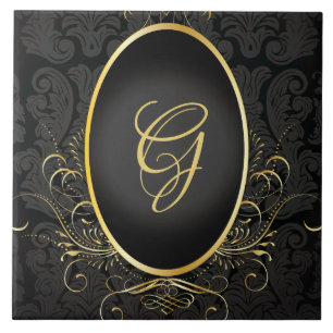 Black Gold Monogram Classy Royal Style Tile Tegeltje