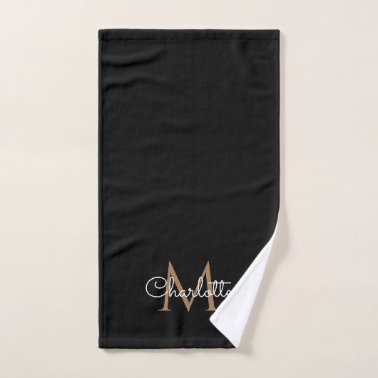 Black Gold Monogram Elegant Girly Script Bad Handdoek (Handdoek)
