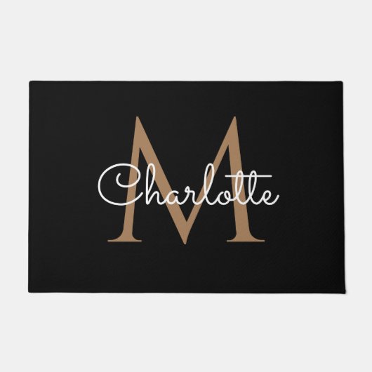 Black Gold Monogram Elegant Girly Script Doormat Deurmat (Voorkant)