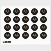 Black Gold Monogram Elegant Girly Script Ronde Sticker (Vel)