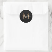 Black Gold Monogram Elegant Girly Script Ronde Sticker (Tas)