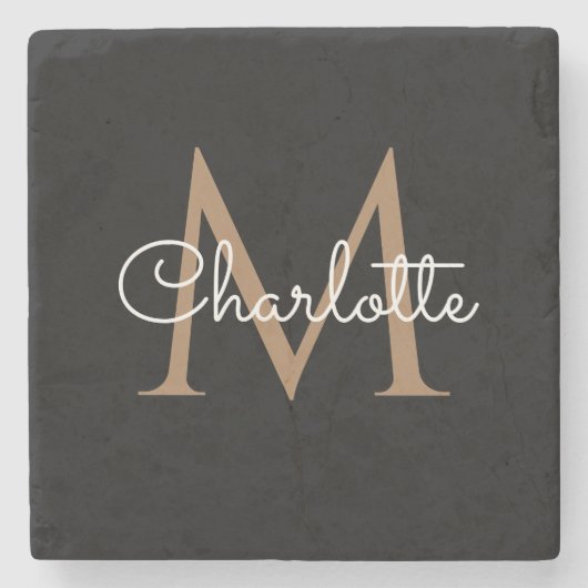 Black Gold Monogram Elegant Girly Script Stenen Onderzetter (Voorkant)