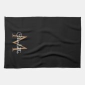 Black Gold Monogram Elegant Girly Script Theedoek (Horizontaal)