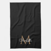 Black Gold Monogram Elegant Girly Script Theedoek (Verticaal)
