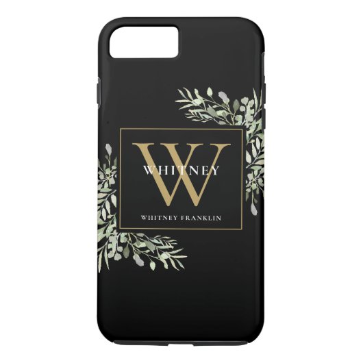 Black Gold Monogram Elegant Modern Greenery Case-Mate iPhone Case (Achterkant)