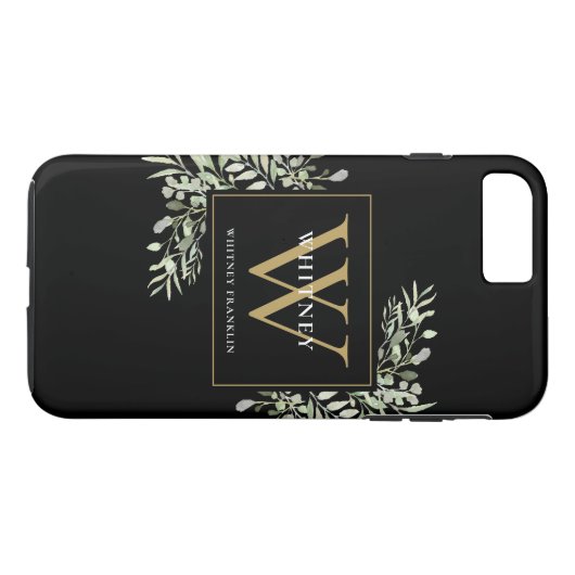 Black Gold Monogram Elegant Modern Greenery Case-Mate iPhone Case (Achterkant (Horizontaal))