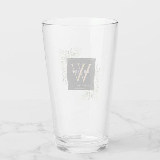 Black Gold Monogram Elegant Modern Greenery Glas (Achterkant)