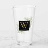Black Gold Monogram Elegant Modern Greenery Glas (Voorkant)