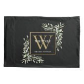 Black Gold Monogram Elegant Modern Greenery Kussensloop (Achterkant)