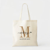 Black Gold Monogram Initiaal Script Name Heart Tote Bag (Voorkant)