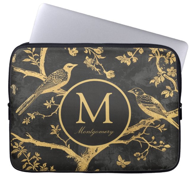 Black Gold Monogram Laptop Sleeve (Voorkant)