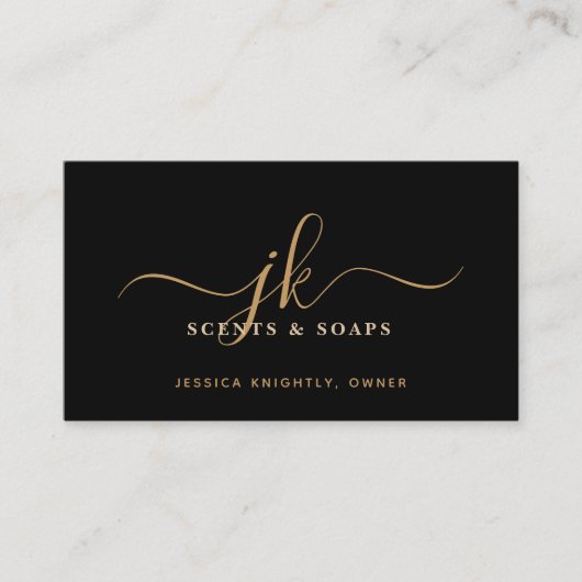 Black Gold Monogram Script Initials Business Logo Visitekaartje (Voorkant)