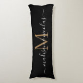 Black Gold Monogram Script Pas getrouwd Jubileum Lichaamskussen (Voorkant Verticaal)