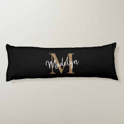Black Gold Monogram Script Pas getrouwd Jubileum Lichaamskussen (Achterkant)