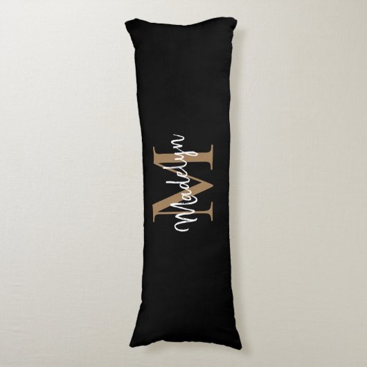 Black Gold Monogram Script Pas getrouwd Jubileum Lichaamskussen (Voorkant Verticaal)