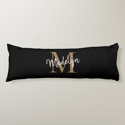 Black Gold Monogram Script Pas getrouwd Jubileum Lichaamskussen (Voorkant)