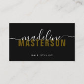 Black Gold Monogram Script Signature Haar Stylist Visitekaartje (Voorkant)