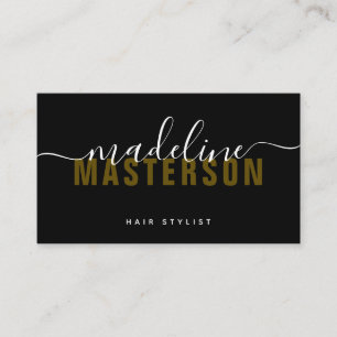 Black Gold Monogram Script Signature Haar Stylist Visitekaartje