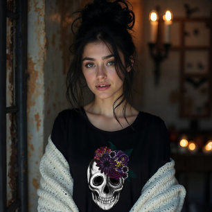 Black & Gold Moody Floral Halloween Skull Tri-Blend Shirt