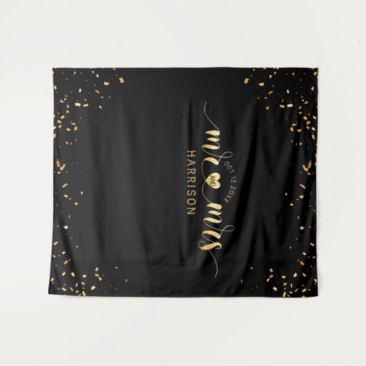 Black Gold Mr en Mrs Wedding Photo Booth Tapestry Wandkleed (Voorkant (horizontaal))
