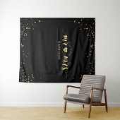 Black Gold Mr en Mrs Wedding Photo Booth Tapestry Wandkleed (In Situ (horizontaal))