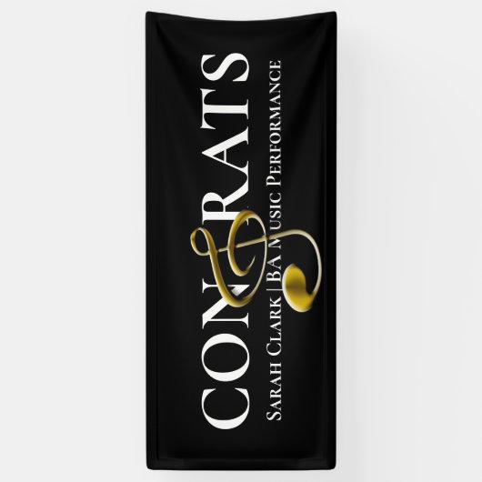 Black Gold Music Afstuderen Treble Clef Gepersonal Spandoek (Verticaal)