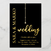 Black-gold NAMES Simple Wedding Folie Uitnodiging (Voorkant)