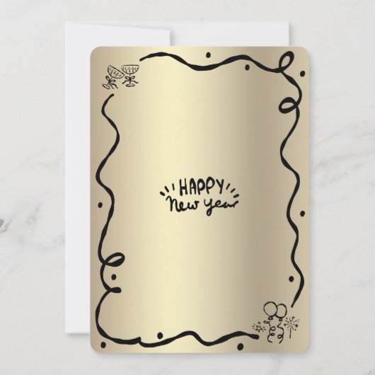 Black Gold New Year Cheer Hand Drawn Sketch Party Kaart (Achterkant)