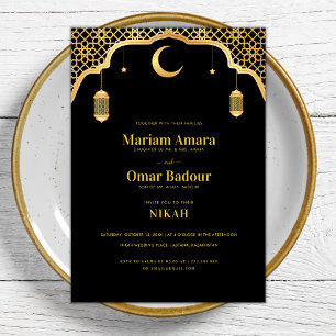 Black & Gold Nikah Wallimah Mosque Islamic Weddens Kaart