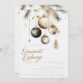 Black Gold Ornament Exchange Kerstfeest Kaart (Voorkant / Achterkant)