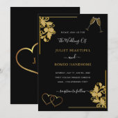 Black Gold Ornamenten bruiloft uitnodiging Sjabloo (Voorkant / Achterkant)