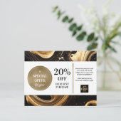 Black Gold Paint Swirls Coupon Korting Briefkaart (Staand voorkant)
