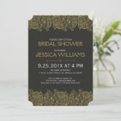 Black & Gold paisley Lace Vrijgezellenfeest Invite Kaart (Staand voorkant)