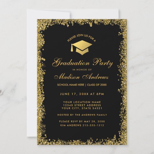 Black Gold Parties scintillant moderne Invitation (Devant)